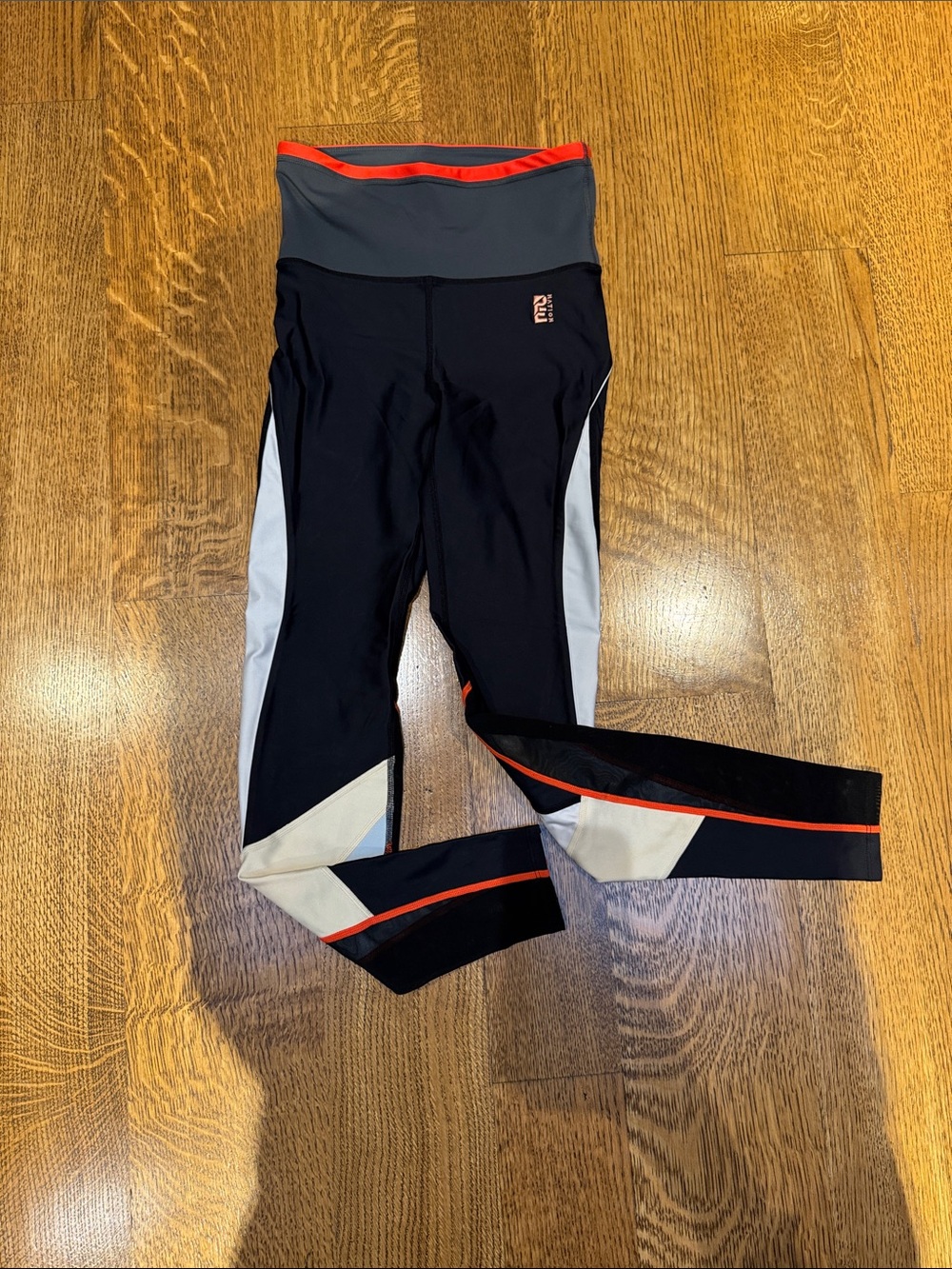 P.E Nation Colorblock Leggings XS Black Gray Orange Mesh Athletic Activewear - Picture 3 of 9